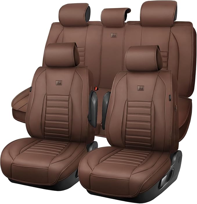 CAR PASS Nappa Leather Car Seat Covers Full Set, Luxury Seat Protector for Cars, Waterproof Anti-Slip Seat Cushion Armrest Compatible Airbag Universal for Sedan SUV Pick-up Truck Auto,Brown - Image 9