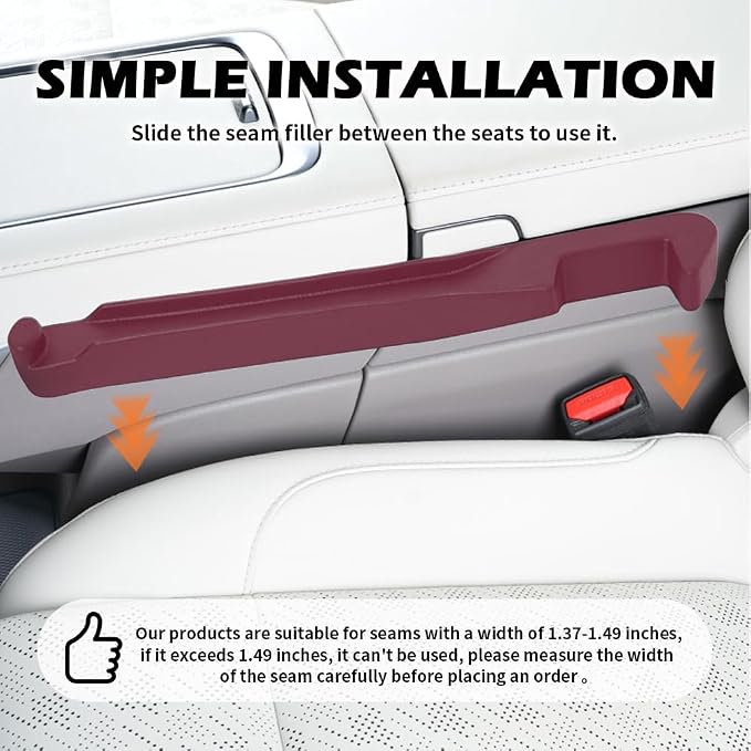 2PCS Car Seat Gap Filler Organizer,3 in 1 Car Seat Side Gap Filler with Hook for Avoiding Dropped Items,Universal No Drop Seats Guard for Filling Gaps 1.37-1.49 Inch Wide (Red) - Image 7