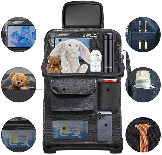 Car Back Seat Organizer with Foldable Laptop Tray, Waterproof Heavy-Duty 600D Oxford Car Seat Protector with Tablet Holder & Storage Pockets for Kids Travel, SUV, Truck & Family Road Trips - Image 9