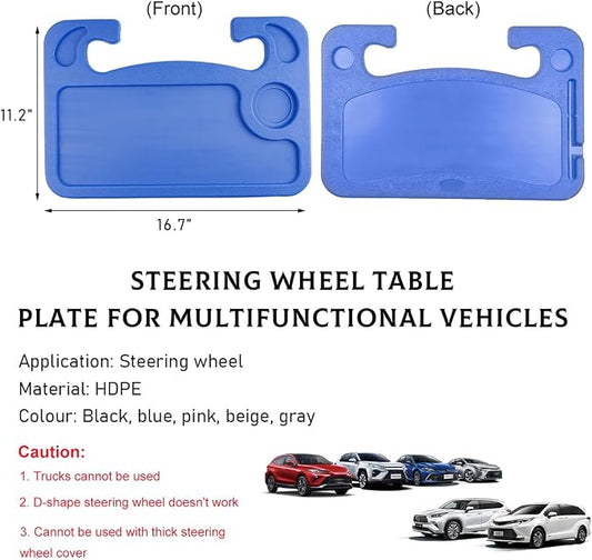 Car Steering Wheel Desk, 2 in 1 Auto Steering Wheel Tray for Food & Laptop, Multipurpose Vehicle Steering Wheel Table with Cup Holder and Pen Slot, Travel Car Accessories (Blue) - Image 2