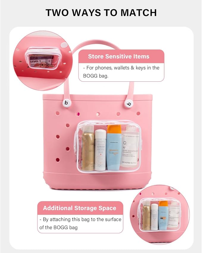 4 Pack Clear Bogg Beach Makup Bag Accessories with 3 Pack Insert Hooks for Bogg Bags, Clear Bogg Makeup Pouches Phone Holder for Bogg Bags Divider Storage Inner Compatible Pouch Travel Cosmetic Bag - Image 9