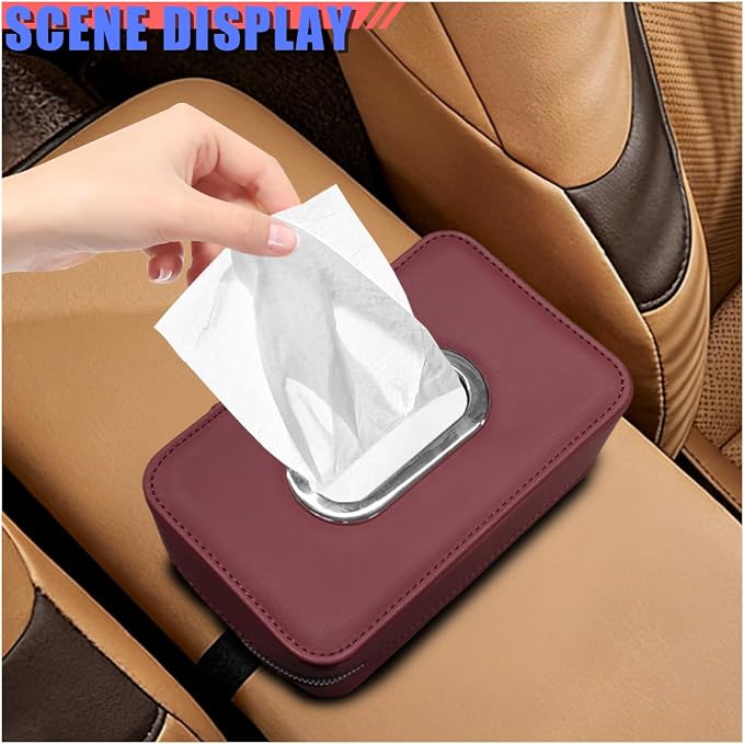 Craedli Car Tissue Holder, Leather Backseat Tissues Box Cover Rectangular Car Napkin Holder for 100-150 Tissues Organizer, Large Napkin Case Auto Headrest Hanging Mask Dispenser for SUV Sedan (Red) - Image 6