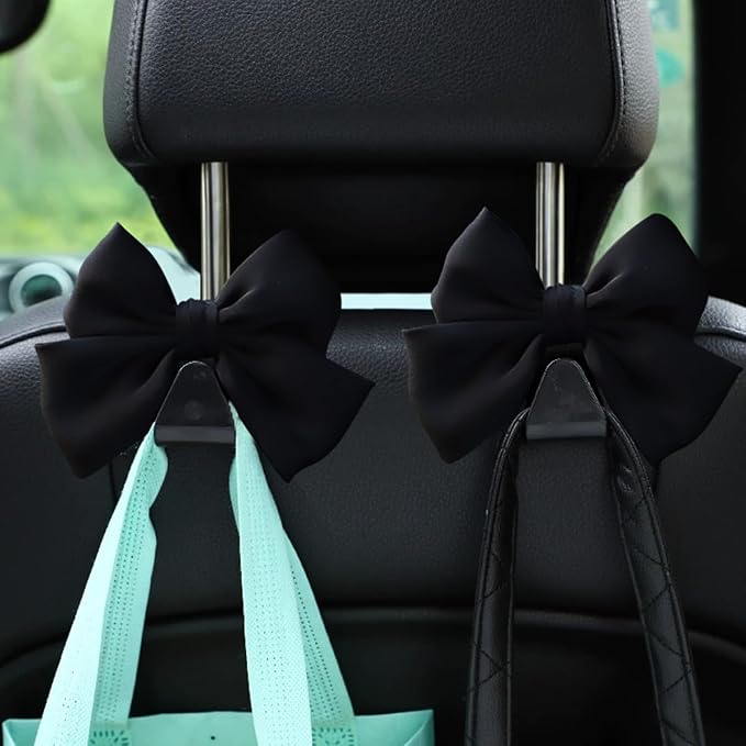 Mandark 2PCS Bow Car Headrest Hooks for Bags, Black Line | PVC construction, clip-on installation keeps items off the floor, fits most cars, SUVs, and trucks, car interior accessories - Image 6