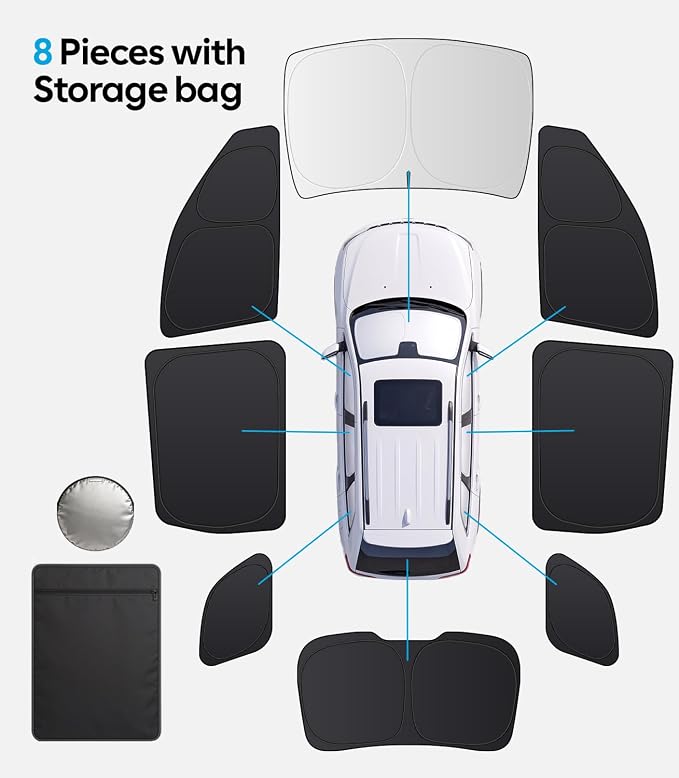 Wigoo 2026 8PC Full Set Window Sunshade for Jeep Grand Cherokee 2011-2021 | 7-Layer Cooler & Blacker, Ice-Crystal Tech, Full Set Shades With Windshield for Sun Block, Camping Accessories - Image 9