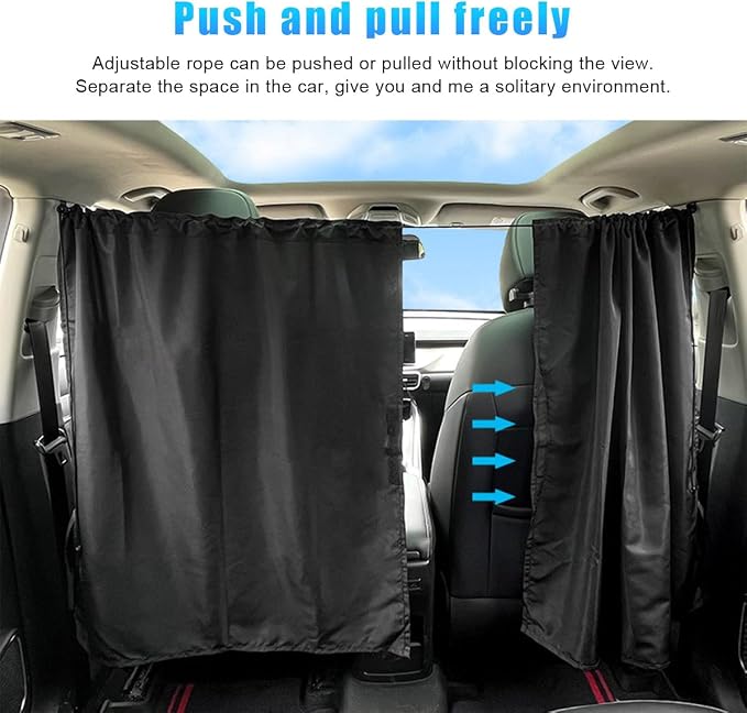 povtii 3PCS Car Window Shades, Auto Privacy Divider Curtain with 2 Rear Side Window Shades, Removable Vehicle Light Blocking Sunshades for Heat, UV Rays, Universal Car Accessories - Image 6