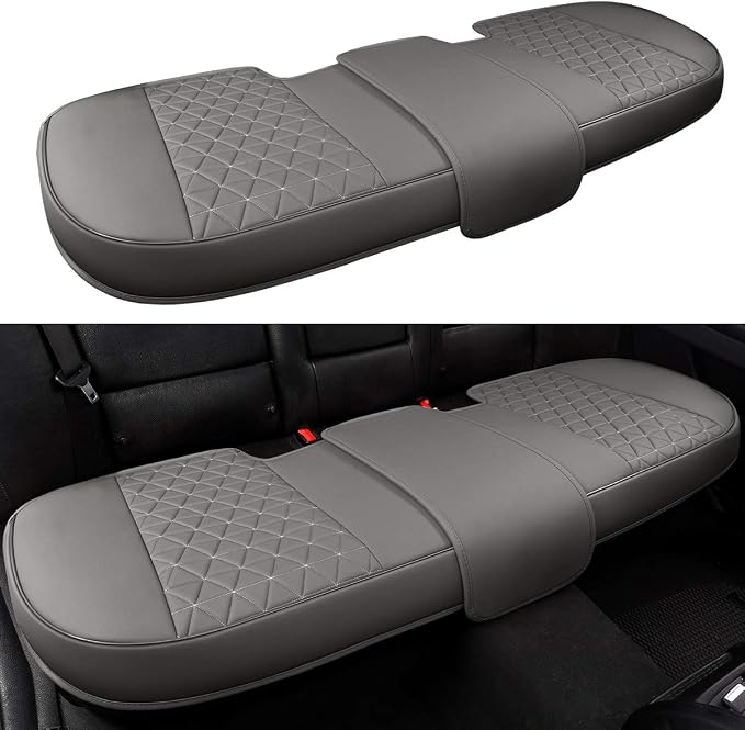 Black Panther Luxury PU Leather Rear Car Seat Cover Adjustable Length (49-55'') Back Bench Seat Protector Fits 90% Standard Two-seat Rear Row, for Seat Bottom Only, Triangle Quilted Design, Gray - Image 8