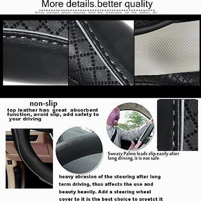 Gomass Car Steering Wheel Cover, Anti-Slip, Safety, Soft, Breathable, Heavy Duty, Thick, Full Surround, Sports Style (Black with Gray Line) - Image 5