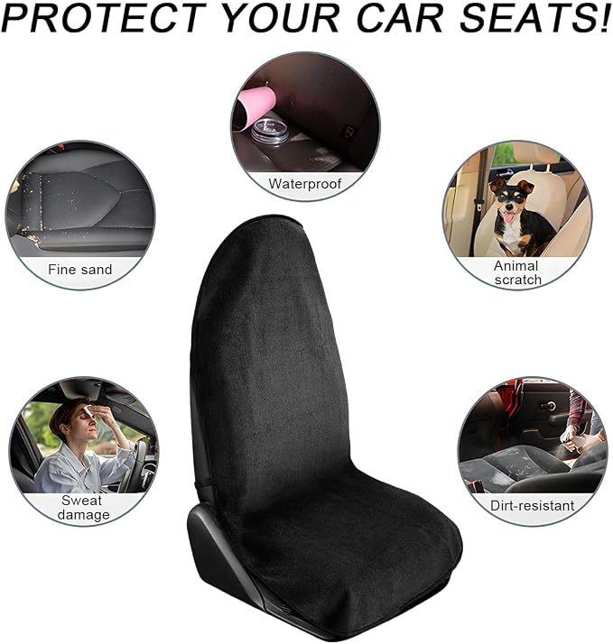 DXNQ 2PCS Car Towel Seat Cover, Waterproof Sweating Non-Slip Premium Soft Towel Carseat Protector, Universal Machine Washable Car Truck SUV Front Seat Cover for Gym Workout Beach Hiking (Black) - Image 6