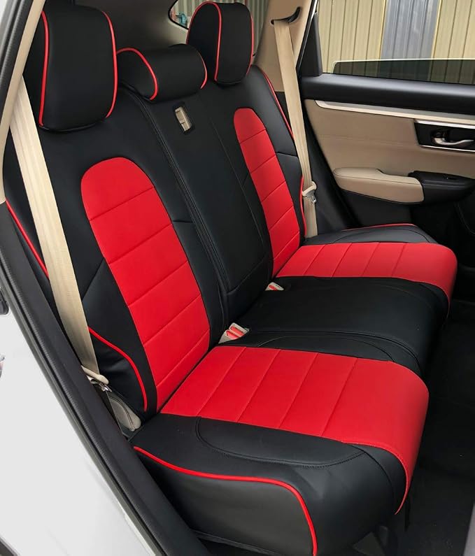 EKR Car Seat Covers for Honda CRV 2023-2026 Leatherette Full Set | Custom Fit for Honda CRV 2023 2024 2025 2026 Easy-Wipe Protection,Faux Leather(Red/Black) - Image 2