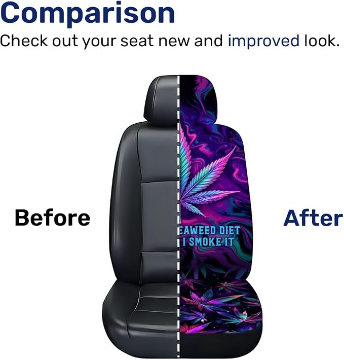 GENANY Colorful Botanical Leaf Car Seat Covers, 2-Piece Front Seat Set | 2-piece polyester front seat cover set, each 49.5 x 19.6 inches, with adjustable straps and hooks - Image 7