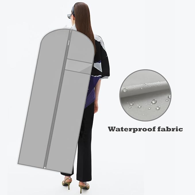 Dress Bags for Gowns Long, 60'' Garment Bags for Hanging Clothes, Suit Bag Cover for Storage and Travel (Grey) - Image 6