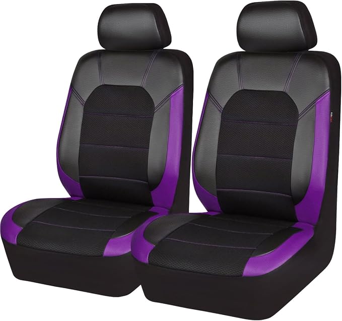 CAR PASS Leather Car Seat Covers Front Seats only, with Air Mesh Front Seat Covers Breathable, Cool Automotive Seat Covers 2 Pack, Universal Fit Most Cars,SUV,Truck,Van Airbag Compatible(Black Purple) - Image 9