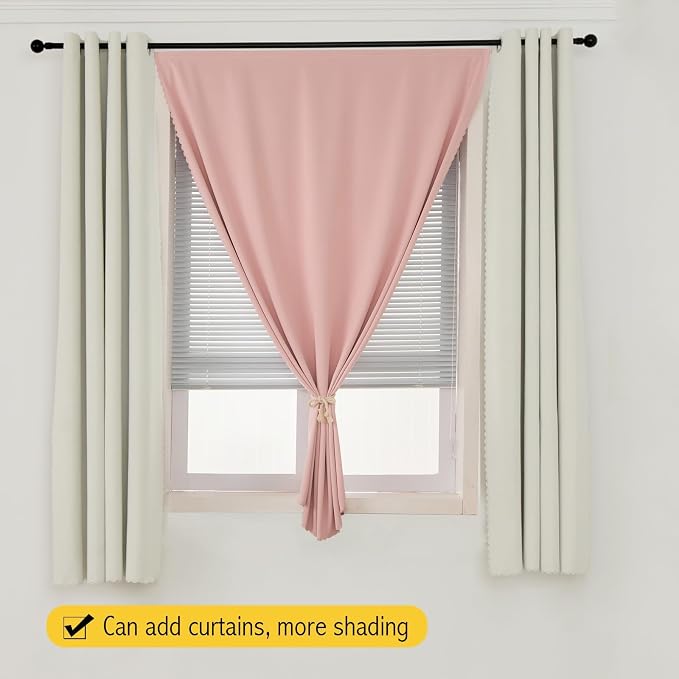 Self Adhesive Blackout Curtains- Stick on Curtains Shades Window Blinds Curtain No Rod Needed Easy to Hang Curtain, Use for Bedroom, Living Room, 47" W X 96" L, Pink, 2 Panels - Image 8