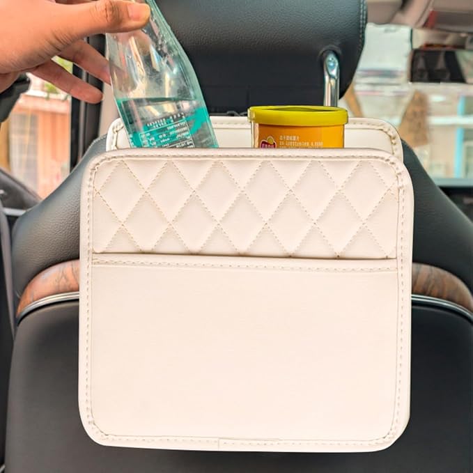 Mandark PU Leather Car Seat Back Organizer, Black | Three-pocket layout with clear panel, elastic strap installation, fits most cars, SUVs, and trucks, car interior accessories - Image 6