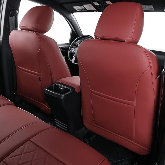 EKR Custom Fit Tacoma Rear Car Seat Covers for Toyota Tacoma (Petrol) 2024 2025 2026 Double cab SR/SR5/TRD Sport/TRD Off-Road/Limited - Second Row Only,Faux Leather(Burgundy) - Image 5