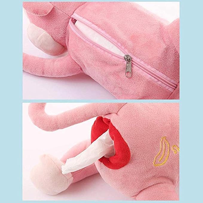 Elephant Tissue Box Cover Plush Tissue Box Holder for Car, Home, Decorative Holder/Organizer for Bathroom Vanity Countertop, Nightstands, Office Desk-Pink Monkey - Image 7