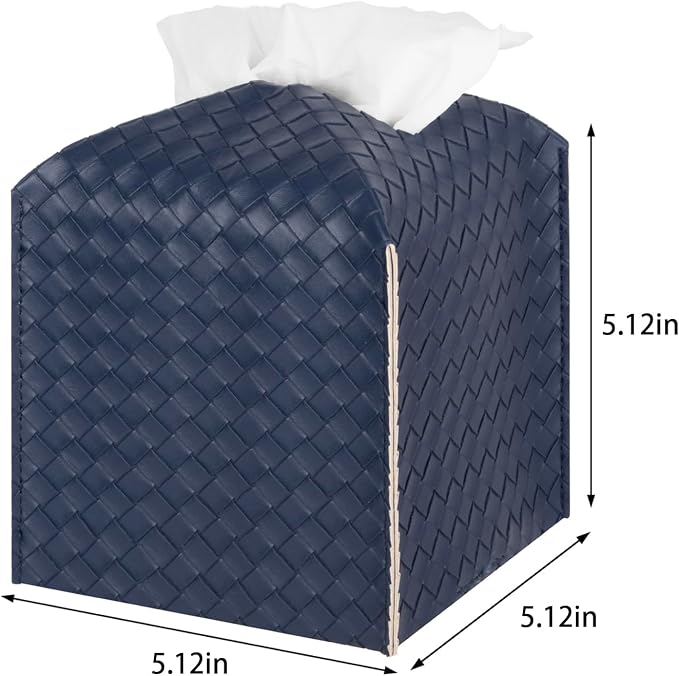 Tissue Box Cover Square Leather Facial Paper Holder, Navy Blue | PU Leather,Easy to Fill, Easy Clean, Decorative Cube Tissue Box Holder for Office, Bathroom,Kitchen, Living room, Guest room - Image 3