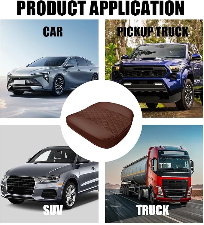 Leather Front Car Seat Covers, Car Bottom Seat Cover, Anti Slip Leather Auto Front Seat Cushion Cover with Storage Pocket, Waterproof Bottom Auto Seats Cushion Pad Mat for Vehicles (Coffee) - Image 7