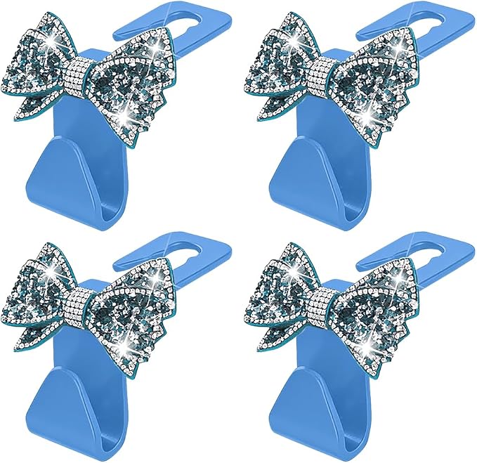 Zpana 4PCS Car Headrest Hook Rhinestone Bow Bag Hanger Light Blue | PVC construction, rhinestone bow design, compact rear seat storage, fits most cars, SUVs, and trucks, automotive accessories - Image 7