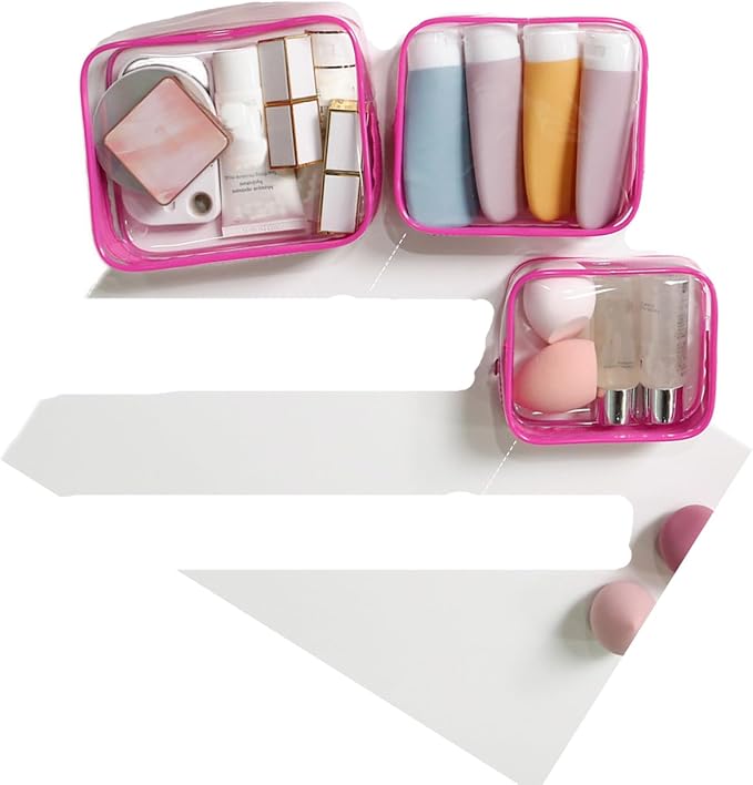 Buminee Clear Travel Bags for Toiletries, Makeup Bags, Toiletry Bag, 3 Pack Multipurpose Transparent TSA Cosmetic Bag Clear Pouch For Traveling-Plum - Image 3