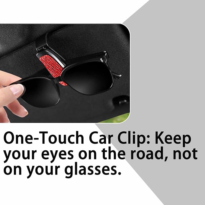 Shimmering Rhinestone Car Visor Clips (2-Pack) - One-Handed Glam Sunglass Holder, Secure Clip for Sun Visor (Red) - Image 5
