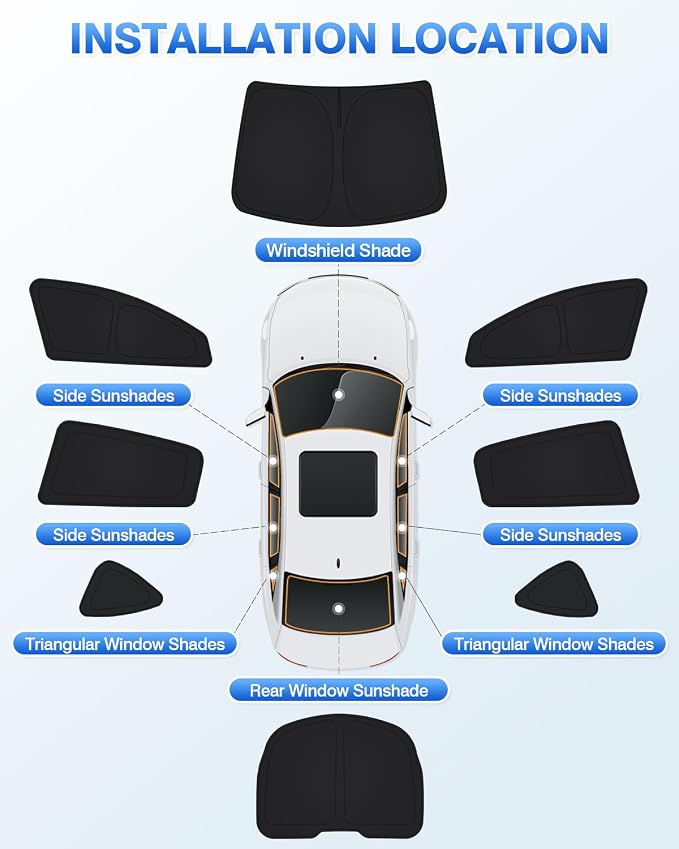 Canvcle Windshield Sun Shade for Tesla Model Y 2020-2024 Accessories Side Rear Window Shade Cover Set Window Sun Visor Blocker Privacy Cover for Camping Keep Vehicle Cool Black 8PCS (Not for Juniper) - Image 6
