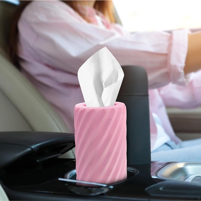Car Tissue Holder, Refillable Round Cylinder with 3 Tissue Packs, Universal Fit for Vehicle Cup Holder, Home & Office, Car Accessories Interior (Pink) - Image 8