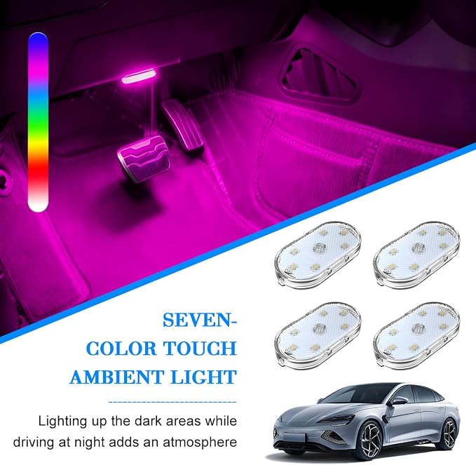 4PCS Car Interior Wireless Led Lights, 6 Bright LED Lamp Beads Magnetic Vehicle Ambient Light, Portable Voice USB Rechargeable Automotive Night Lighting Accessories, Universal Fit - Image 6