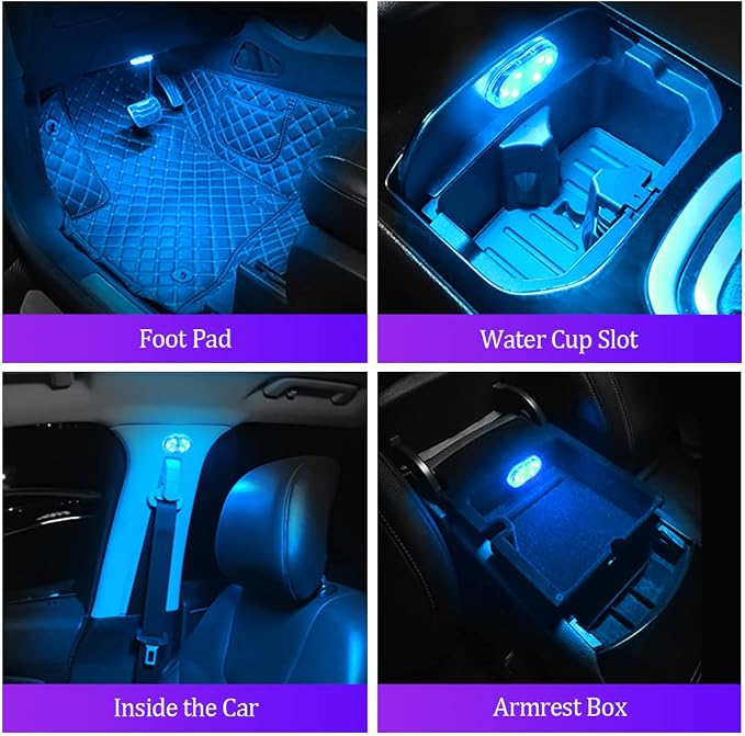 2 PCS Car Led Lights Interior,Ice Blue Ambient Lighting Car Interior,USB Rechargeable Car Interior Reading Light,Portable Led Lights for Car - Image 6
