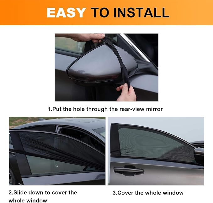 Car Front Side Window Shades,2 Pack Breathable Mesh Car Window Screens Sun Shades Covers for Car Camping, Fit for 95% of Sedan Cars and Medium SUVs - Image 6