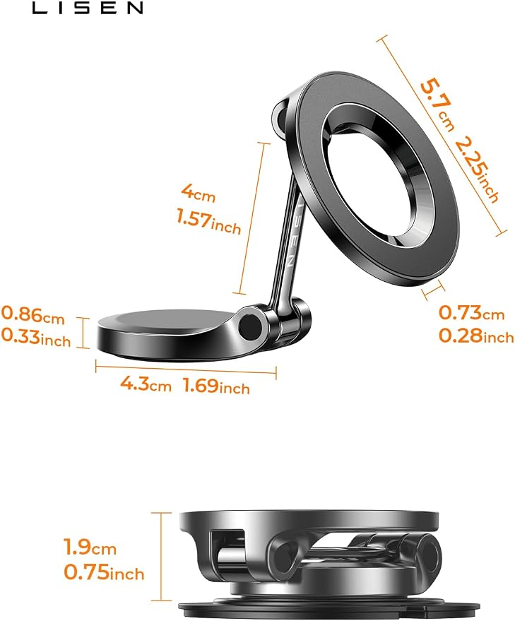 LISEN for MagSafe Car Mount, Magnetic Phone Holder for iPhone, Carbon Fiber | Super Compact Foldable Phone Holder for Car, 24 Strong Magnets Power for iPhone 12-17 Series, Classic 3M Adhesive No Residue - Image 9