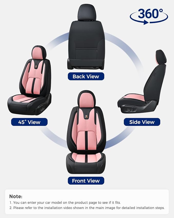 Huidasource Car Seat Covers Front Seats Luxury Nappa Leather, Front Seat Covers with Airbag, Front Storage Pocket, Lumbar Support, Cooling&Heating, Universal Fit for Most Cars SUV Trucks, Black&Pink - Image 9
