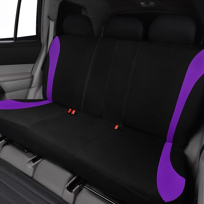 Flying Banner Car Seat Covers Full Set Front Seats and Rear Bench Mesh Fabric Splicing Polyester Cover Black with Purple Color - Image 9