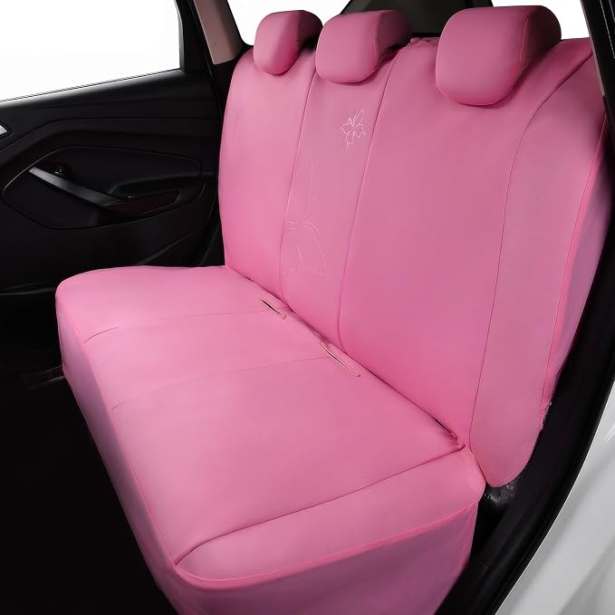 Flying Banner Butterfly car seat Covers ful Set Fashion Universal Lady Woman Female Rear Bench Split Colorized (Full Set - Lace, Solid Pink) - Image 7
