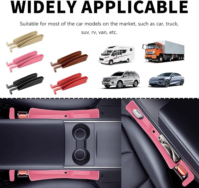 2PCS New Car Seat Gap Filler with 2 Storage Areas,Stylish Car Seat Gap Storage for Stabilizing Phone,Keys Wallet,Universal Car Seat Gap Filler Organizer (Carbon Pink) - Image 7