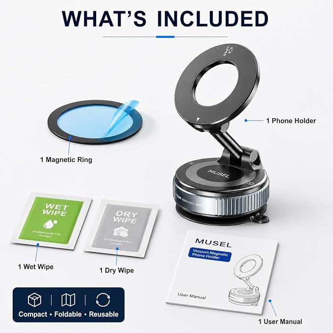 MUSEL Magnetic Car Phone Holder for MagSafe, Nanogel Mount for iPhone 17-12 | Direct nano gel mount, 88 lb magnetic force, 22 N55 magnets, 360 degree rotation, no bottom plate, ring included, dash mounts - Image 9