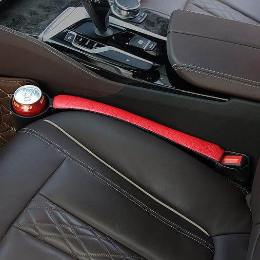 Supin 2 Prices Car Seat Gap Filler Pad PU Leather Console Side Pocket Organizer and one Cup for Cellphone Wallet Coin Key (Black+Red) - Image 2