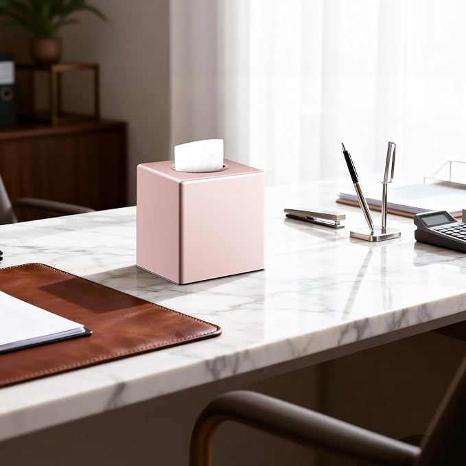 Y-in Hand Square Tissue Box Cover, Cube Facial Tissue Box Holder, Pink | Modern Home Accessory with Removable Bottom for Easy Refills. Designed for Bathroom Vanity, Dressers, Nightstands and Office. - Image 8