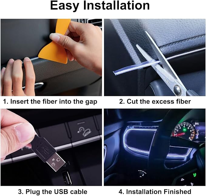 EL Wire Interior Car LED Lights, 16.5FT USB Ambient Lighting Strip, White | USB, Neon Glowing Strobing Electroluminescent Wire, 6mm Sewing Edge, Ambient Lighting Kit For Car Indoor Decoration - Image 5