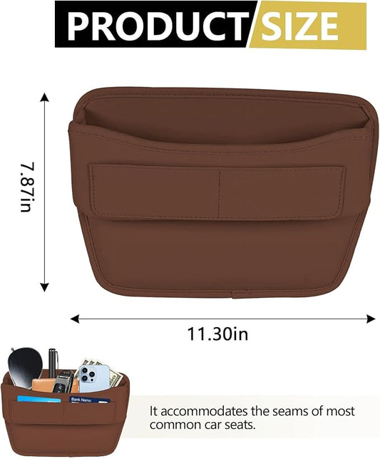 Car Seat Gap Filler Organizer with Card Holder, Leather Center Console Side Seat Gap Storage Box, Automotive Seat Organizer with Pocket for Glasses Phone Card, Car Accessories (Brown) - Image 2