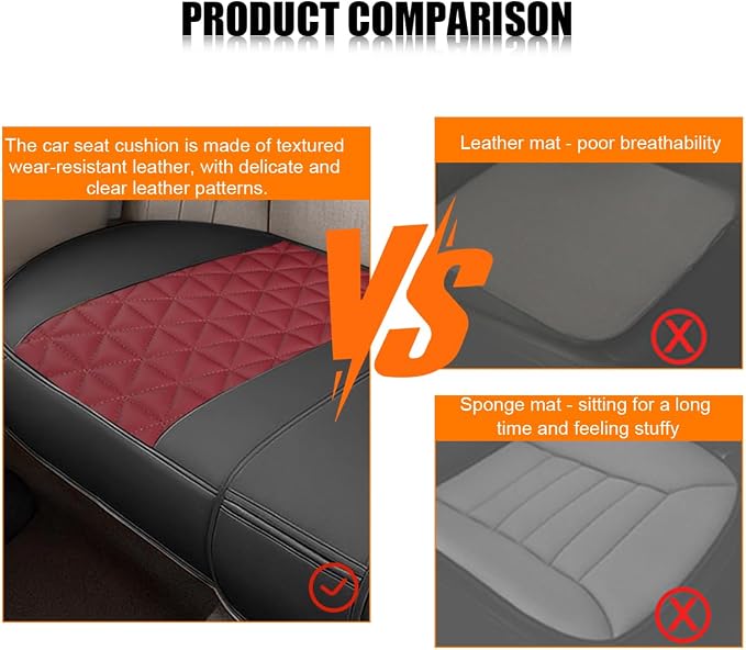 2PCS Leather Car Seat Cover, Rear Bottom Seat Protector Pad, Red | Leather Vehicle Seat Cover, Full Surround Waterproof Seat Protector Cushion, Universal Fit, Auto Interior Accessories - Image 6