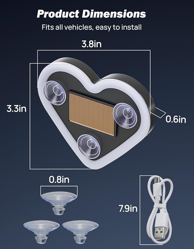JOYTUTUS Car LED Ambient Light Solar Powered Heart Neon Light Car Led Lights Interior for Outdoor/Interior Car/Room Pink - Image 8