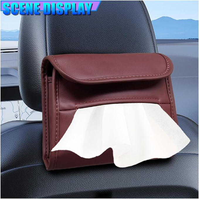 Craedli Car Tissue Holder for Seat Back, PU Leather Backseat Tissue Box Cover, Rectangular Auto Headrest Napkin Case Tissues Storage Organizer for Sedan RV Truck, Keep Car Tidy (Red) - Image 6