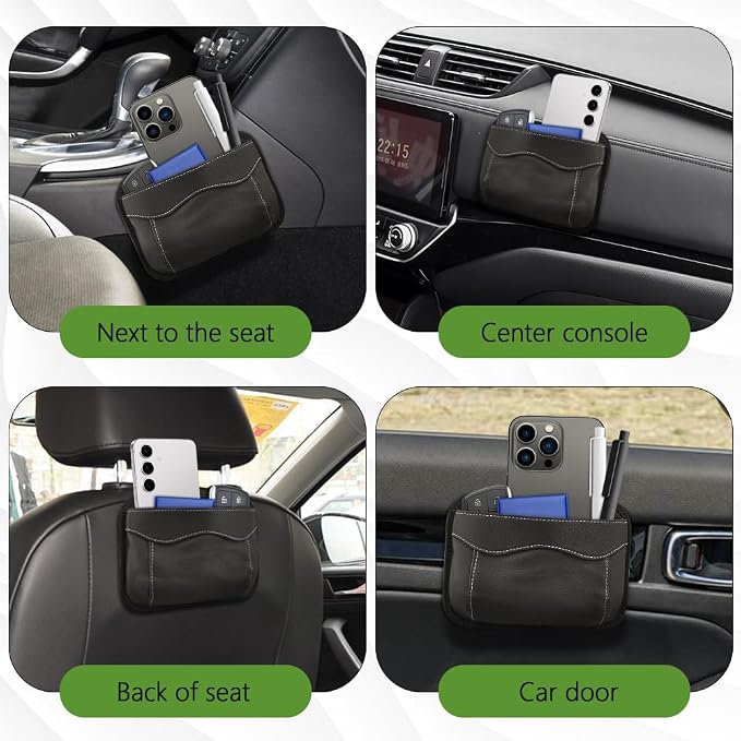 Car Seat Side Pocket Organizer, PU Leather Car Seat Gap Filler Bag, Car Seat Pocket Storage Bag for Phone, Keys, Sunglass, Wallet, Car Organizer Accessories for Seat, Door, Window (Black) - Image 6