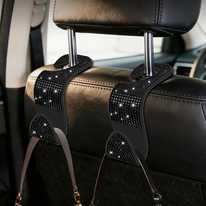 Car Seat Headrest Hook, Automotive Seat Back Organizers, 2PCS | Bling Rhinestone Headrest Hooks with Universal Design, Car Interior Accessories for Holding Handbags Clothes Purses Bottles - Image 6