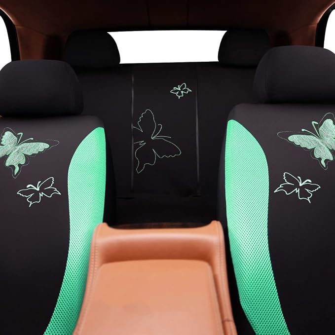 Flying Banner Butterfly car seat Covers ful Set Fashion Universal Lady Woman Female Rear Bench Split Colorized (Mint Green, Full Set - Lace) - Image 8