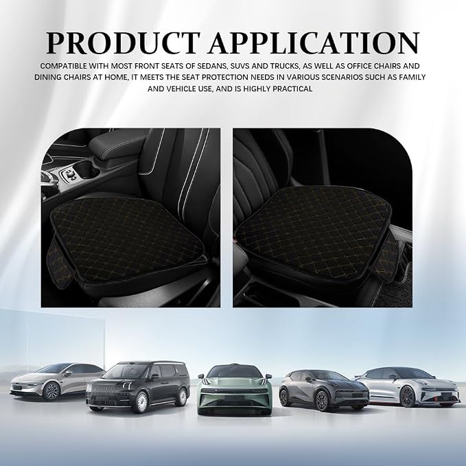 Leather Front Car Seat Cover, Anti-Slip Car Seat Bottom Covers, Full Wrapped Bottom Seat Protectors with Storage Pocket, Universal Comfortable Seat Cushion Fit Vehicles SUVs Trucks (K2-Black Gold) - Image 7