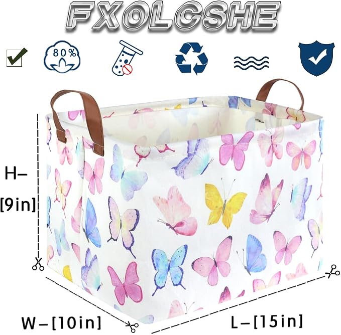 Rectangular Butterfly Basket,Girls Basket, Foldable waterproof cute storage basket,Kids Storage Bin,Toy gift Organizer,Girls Room Decor,Butterfly Room Decor,Gift Box(Colorful Butterflies) - Image 7