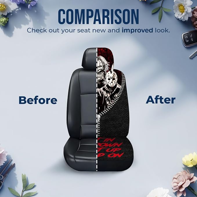 GENANY Masked Horror Group Car Seat Covers, 2-Piece Front Seat Set | 2-piece polyester front seat cover set, each 35 x 21 x 21 inches, with adjustable straps and hooks - Image 8
