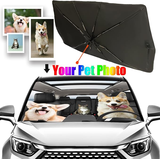 Socira Pet Dog Cat Custom Windshield Sun Shade Custom Fit Umbrella | Foldable Personalized Car Visor Umbrella Customized Sun Shade Cover Sunshade Front Window Cover Car Accessories 57" X 30" - Image 8